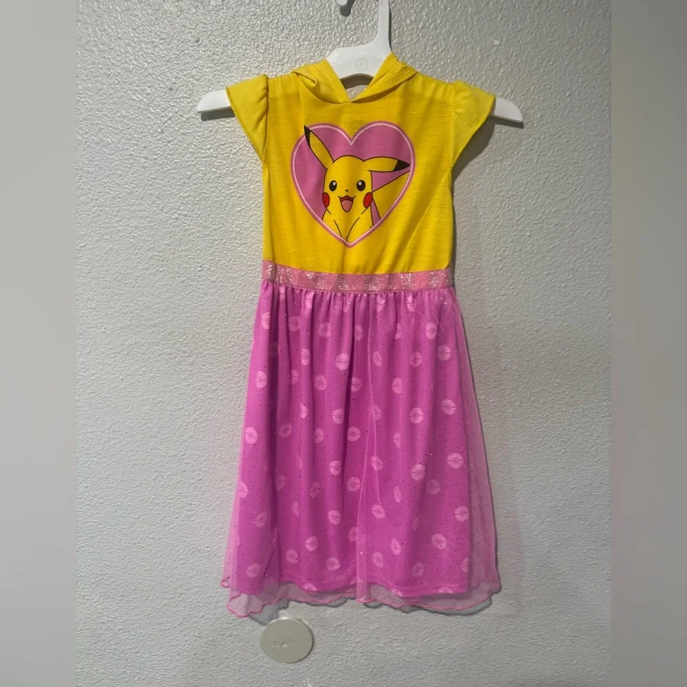 Girl's Pokemon Pikachu Pink Yellow Hooded Character Nightgown dress XS